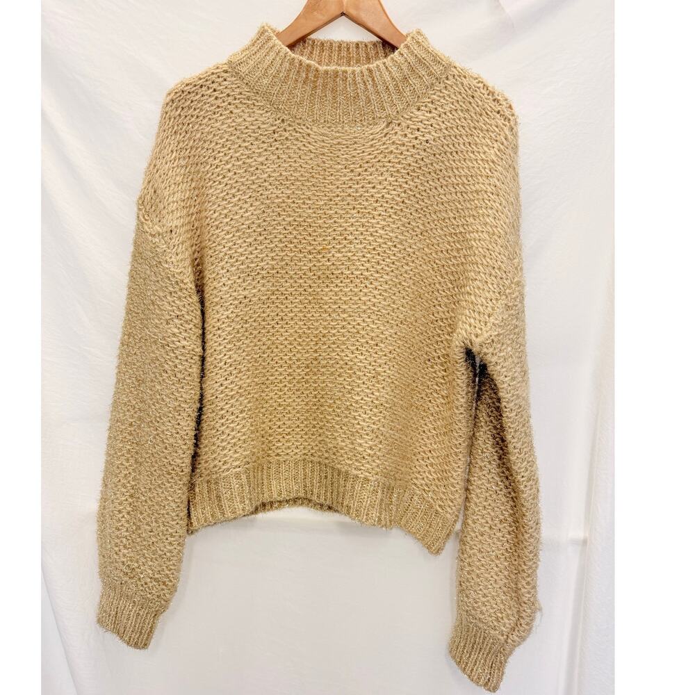Beulah Style Knitted Metallic Champagne Sweater‎ One Size Fall Cozy Lounge